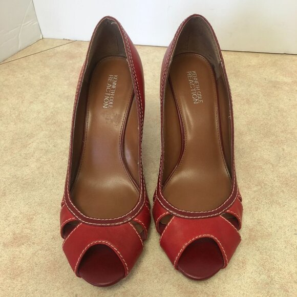 Kenneth Cole Reaction Red Leather Slip On Wedge Shoe Size 8 - Picture 3 of 12